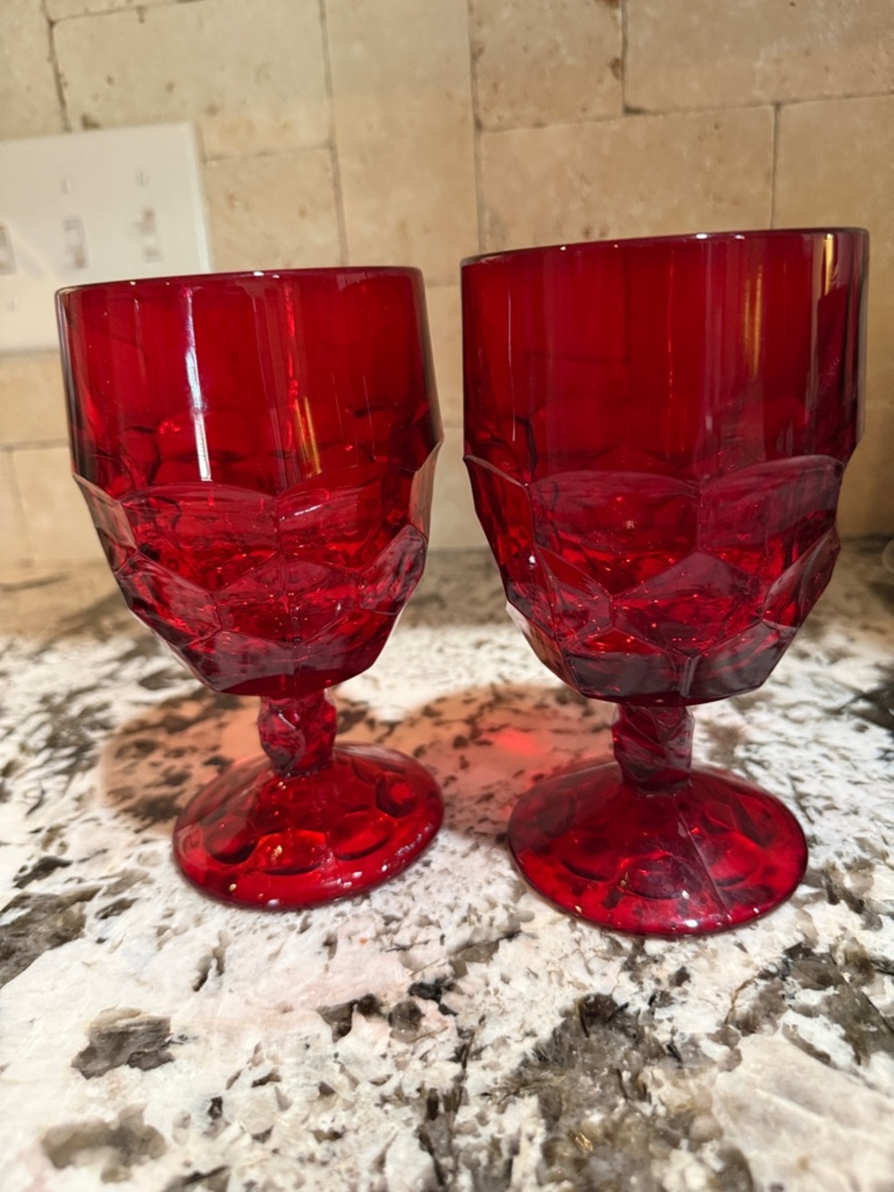 2 Red  Viking goblets, About 6” Stunning Bright Red.   Excellent Condition. Nice